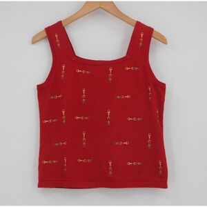 Erin Matthews Sleeveless Sweater Women Red Bridle Embroidered M Old Money Preppy